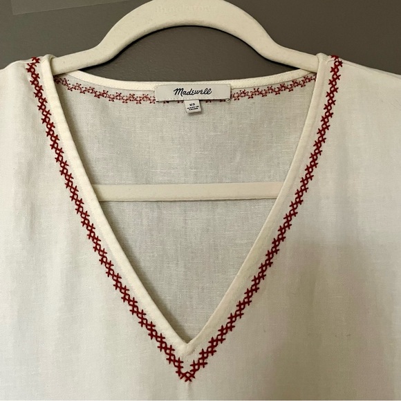 Madewell Embroidered Sleeve Linen Blend Popover Midi Dress in White Combo XS EUC - Picture 8 of 13